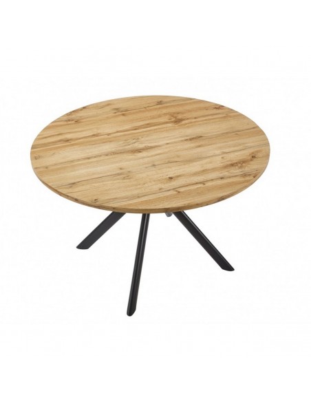 Mesa de comedor redonda 120 OLIVER, MDF roble y metal negro