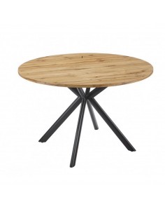 Mesa de comedor redonda 120 OLIVER, MDF roble y metal negro