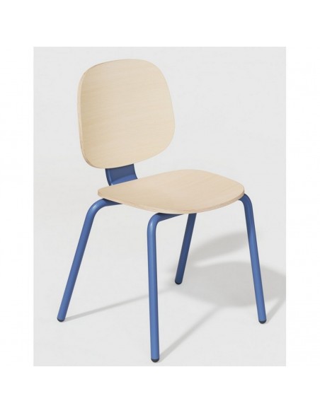 Cadeira Empilhável Retro Schooly, Metal Azul e Madeira Natural