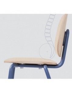 Banco empilhável Retro Schooly 74 em metal azul e madeira... 2