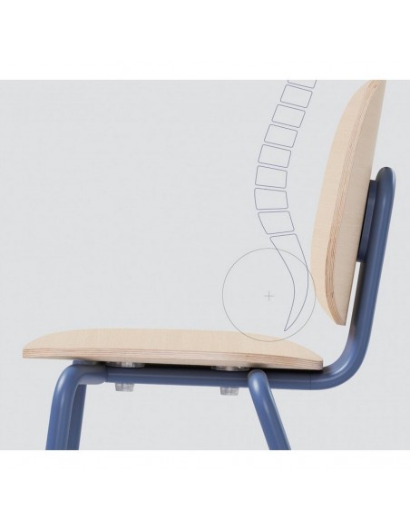 Taburete apilable Retro Schooly 74 metal azul y madera en natural