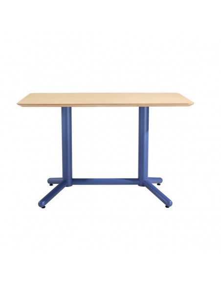 Mesa escritorio estilo retro Schooly 120 x 70, metal azul y tapa color natural