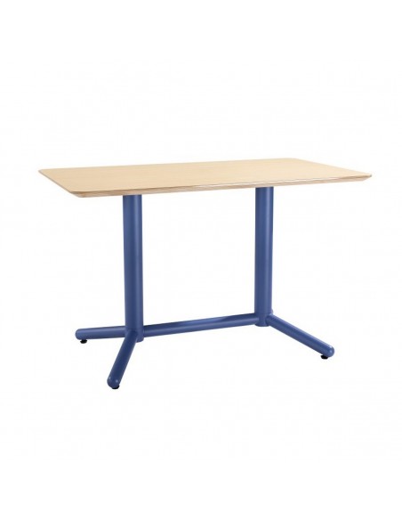 Mesa secretaria Schooly estilo retro 120 x 70, metal azul e tampo de cor natural