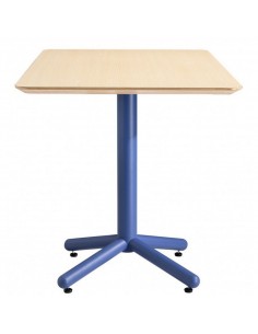 Mesa cuadrada estilo retro Schooly 70 x 70, metal azul y...