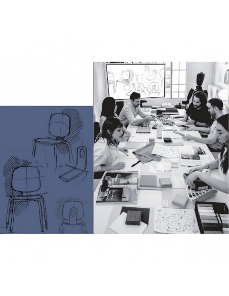 Mesa cuadrada estilo retro Schooly 70 x 70, metal azul y tapa color natural