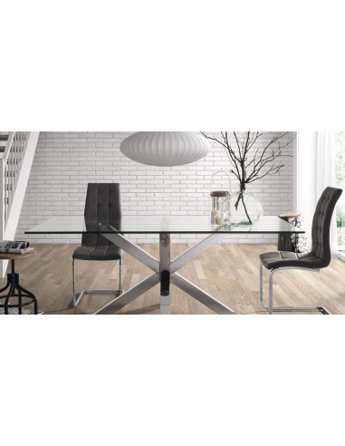 ARYA 200x100 Mesa de vidro transparente de aço inoxidável