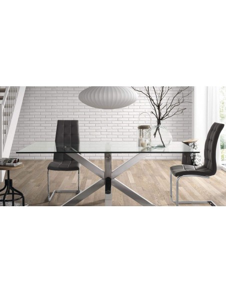 ARYA 200x100 Mesa de vidro transparente de aço inoxidável ARYA 200x100 Mesa de vidro transparente de aço inoxidável