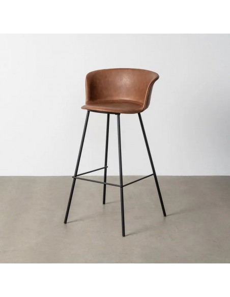 Banqueta estilo industrial ROXIE 75 em pele sintética e metal preto