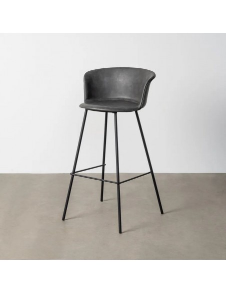 Banqueta estilo industrial ROXIE 75 em pele sintética e metal preto