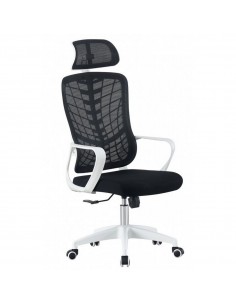Silla de oficina LLACME, alto, blanco, malla y asiento negro