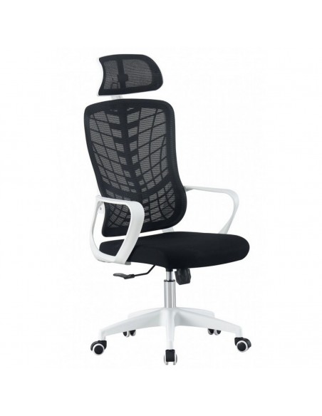 Silla de oficina LLACME, alto, blanco, malla y asiento negro