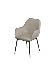 Cadeira de sala ISABELLA, tecido taupe e pés de metal preto.