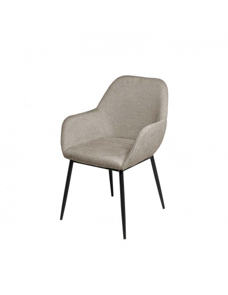 Cadeira de sala ISABELLA, tecido taupe e pés de metal preto.