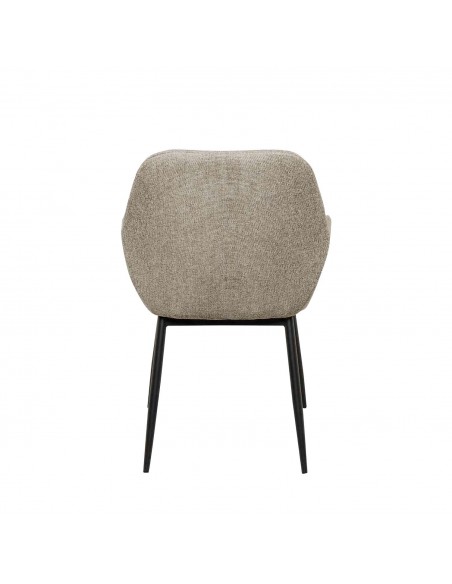 Cadeira de sala ISABELLA, tecido taupe e pés de metal preto.