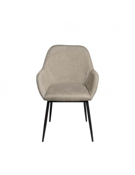 Cadeira de sala ISABELLA, tecido taupe e pés de metal preto.