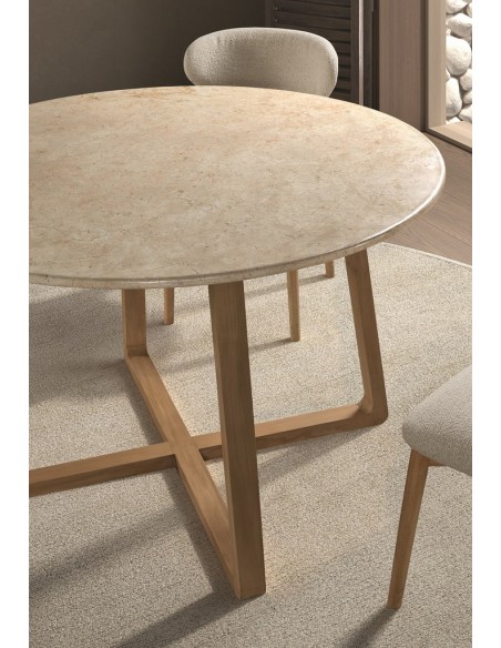 Mesa redonda FANNY 120 de mármol bases de madera maciza natural