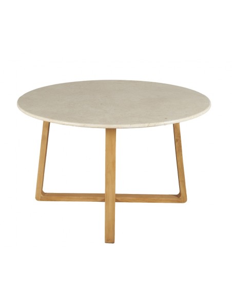 Mesa redonda FANNY 120 de mármol bases de madera maciza natural