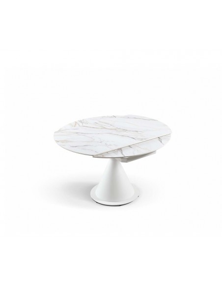 Mesa extensível giratória KORA 80 (130) x 75 (130), porcelânico e metal branco