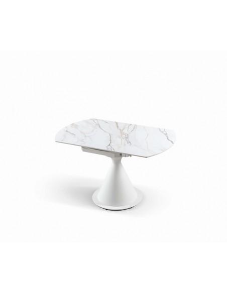 Mesa extensível giratória KORA 80 (130) x 75 (130), porcelânico e metal branco