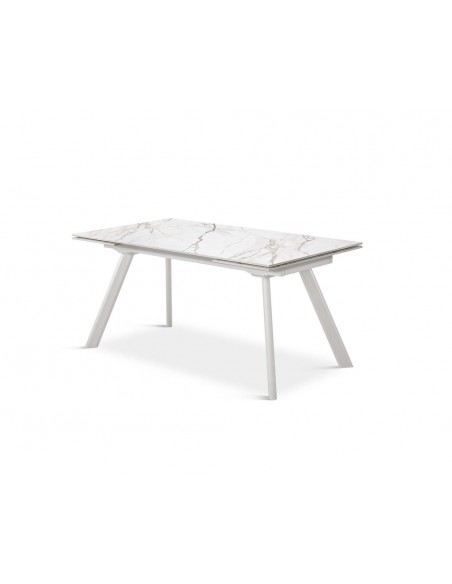 Mesa extensível minimalista ARMINIA 140(200) x 90 porcelânico e metal branco
