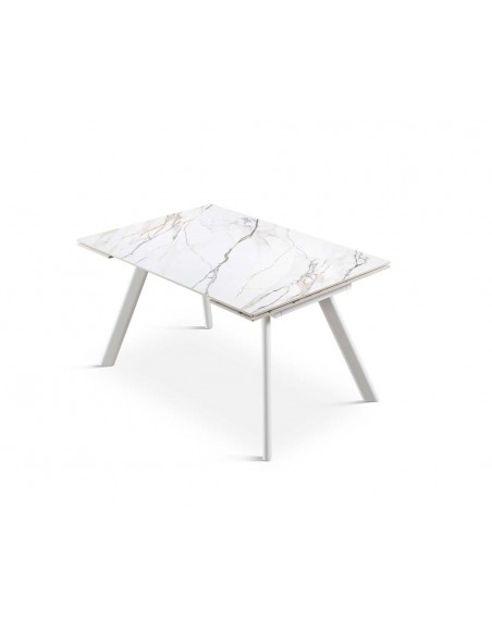 Mesa extensível minimalista ARMINIA 140(200) x 90 porcelânico e metal branco