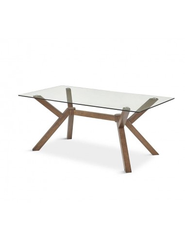 Mesa de vidro JANE 160 x 90 base em madeira cor nogueira.