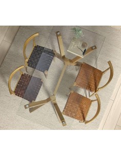 Mesa de cristal JANE 160 x 90, base de madera natural 2