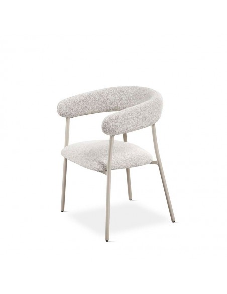 Silla de comedor moderna BANULA en tela gris y metal crema