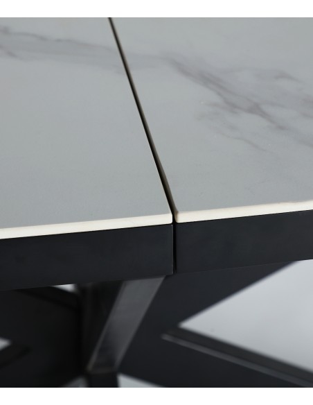 Mesa extensible 180(220) x 90 DROUX, cerámica blanca y base en hierro negro