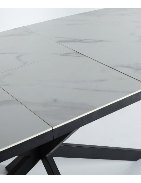 Mesa extensible 180(220) x 90 DROUX, cerámica blanca y base en hierro negro