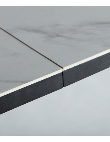 Mesa extensible 180(220) x 90 DROUX, cerámica blanca y base en hierro negro
