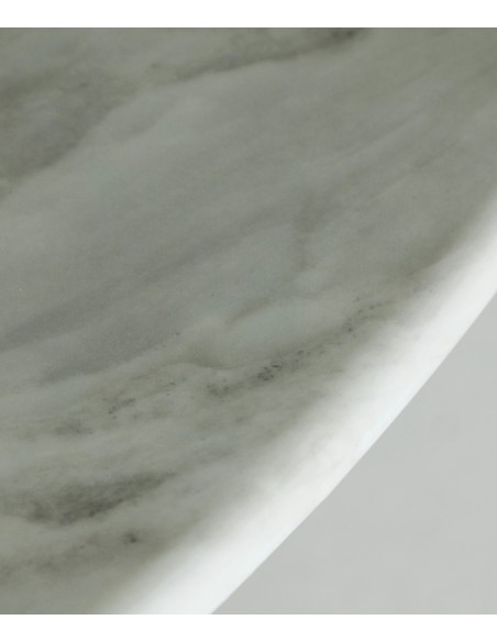 Mesa redonda de salón NOTH 120, símil mármol blanco y base cónica de madera negra