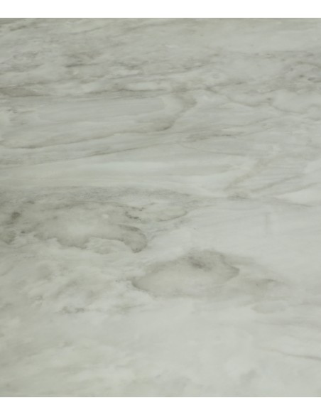 Mesa redonda de salón NOTH 120, símil mármol blanco y base cónica de madera negra