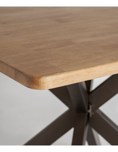 Mesa cuadrada 100 x 100 de comedor ARGOA madera natural y metal negro