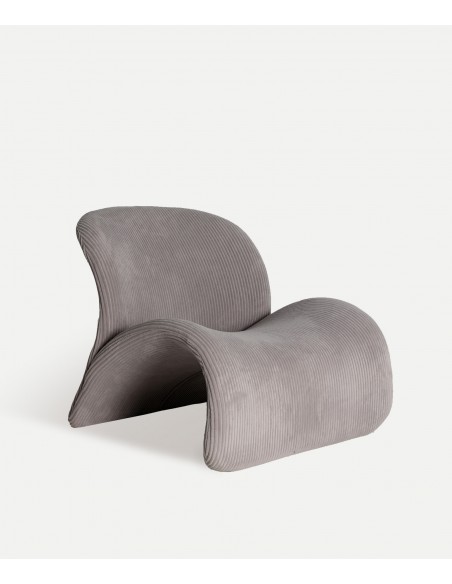 Sillón de diseño art deco VIANNE en tejido pana gruesa naranja o gris