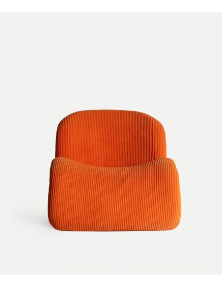 Sillón de diseño art deco VIANNE en tejido pana gruesa naranja o gris