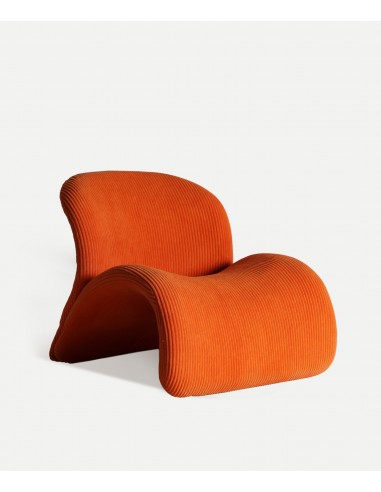 Sillón de diseño art deco VIANNE en tejido pana gruesa naranja o gris