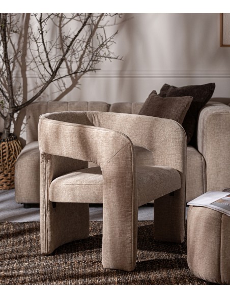 Silla de diseño art deco BAUTZEN en tejido terciopelo Beige