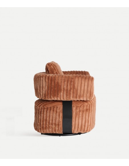 Sillón redondo de diseño giratório ergonómico MARNAY en tejido canalé terracota