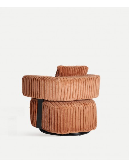 Sillón redondo de diseño giratório ergonómico MARNAY en tejido canalé terracota