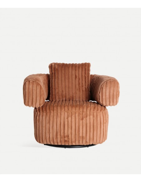 Sillón redondo de diseño giratório ergonómico MARNAY en tejido canalé terracota