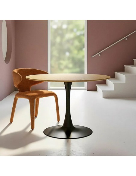 Mesa redonda Oda 100 cm. DM natural y Metal lacado negro.