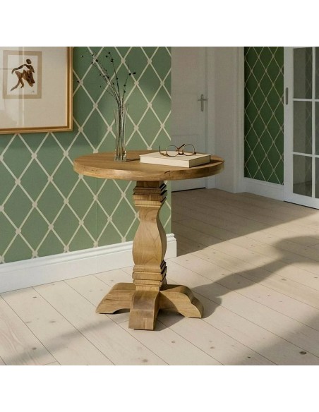 Mesa redonda auxiliar rustica boho CALMA 65 en Madera de Mango