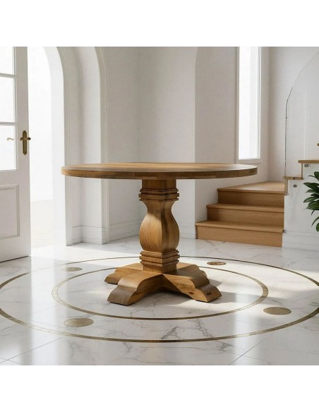 Mesa redonda rústica boho CALMA 120 em madeira de manga