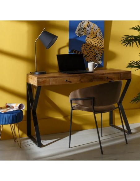Escritorio KENDAL 120 x 50 en madera de mango y metal negro