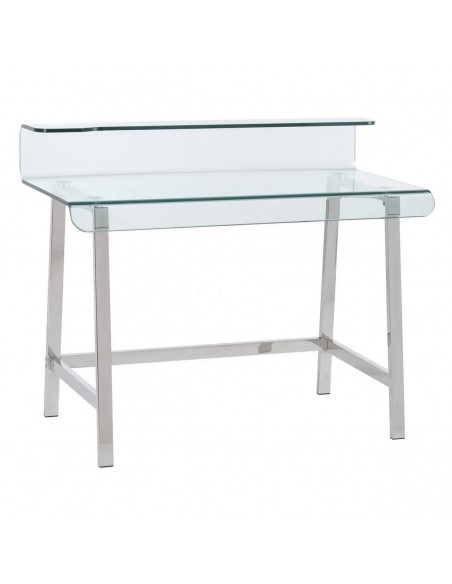 Escritorio alto DELFO 110, en cristal transparente y acero inox mate