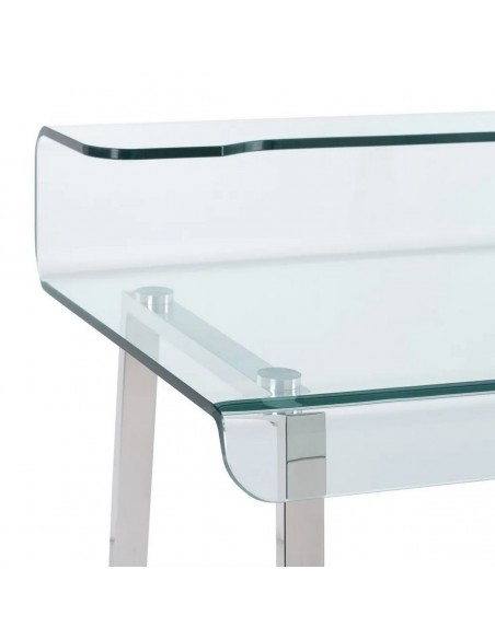 Secretária alta DELFO 110 em vidro transparente e aço inoxidável mate