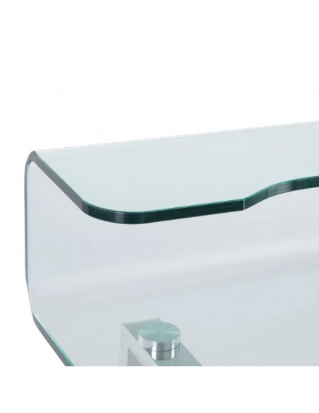 Secretária alta DELFO 110 em vidro transparente e aço inoxidável mate