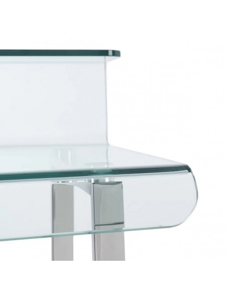 Secretária alta DELFO 110 em vidro transparente e aço inoxidável mate