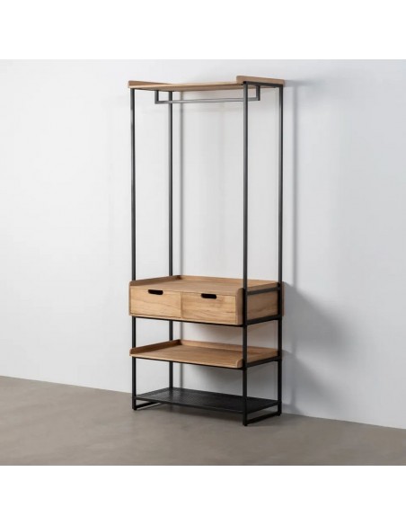 Mueble vestidor Atenas 80x48x192, MDF roble y metal negro